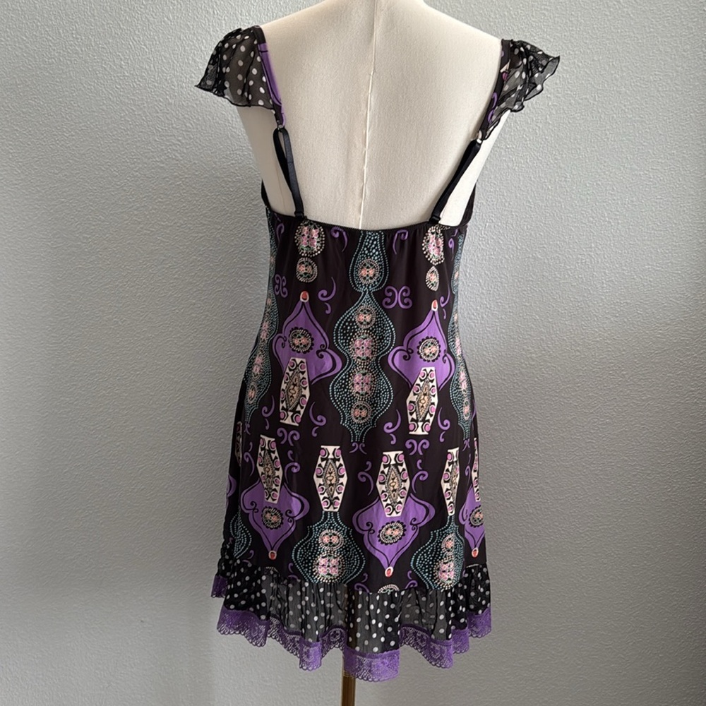 Bisou Bisou by Michele Bohbot Women’s Purple Black Printed Slip Dress XS - Picture 2 of 8